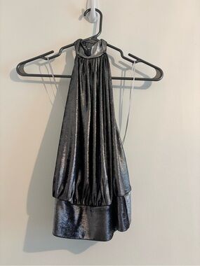 Women's Shiny Silver Halter Top